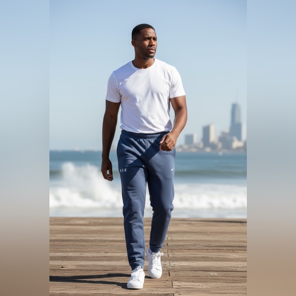 Nike Blue Joggers with White Embroidery - Picture 1 of 7